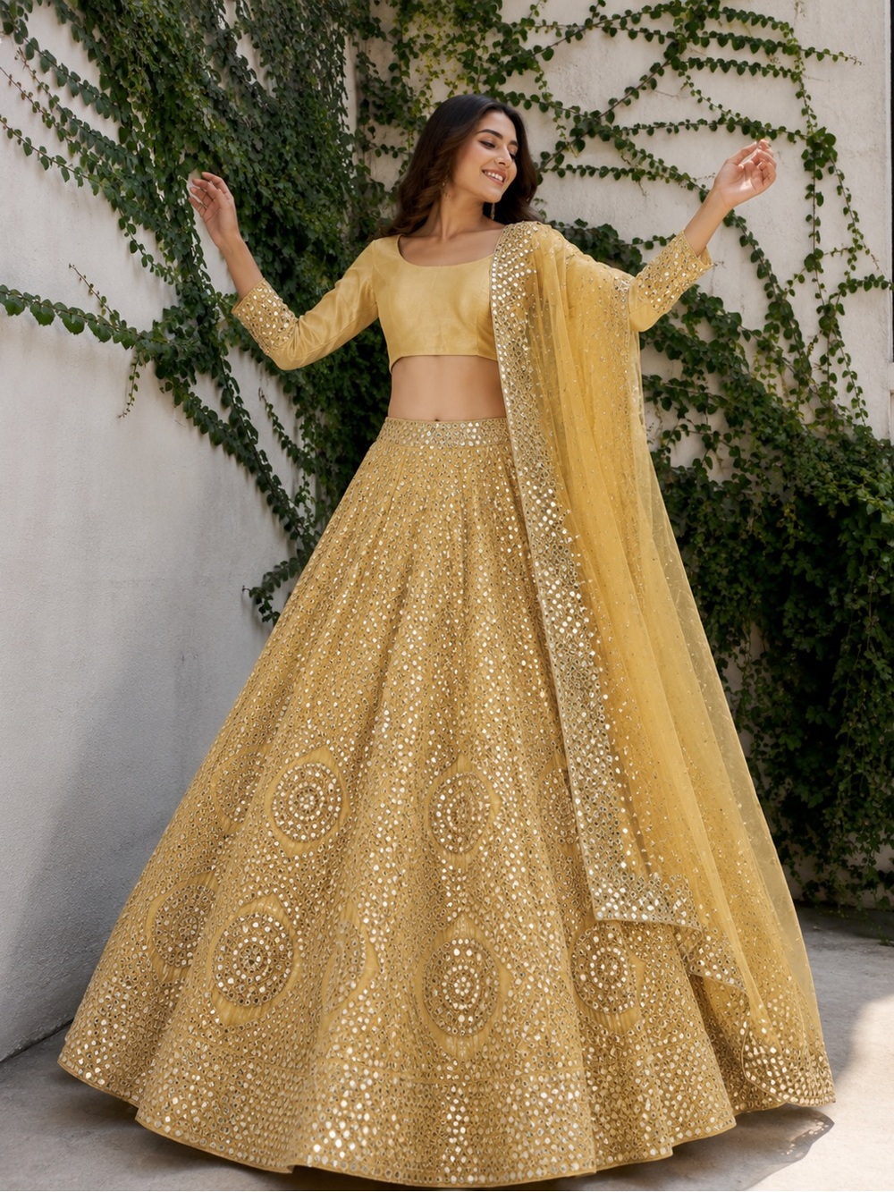 Gold Abhinav Mishra Mirror Lehenga